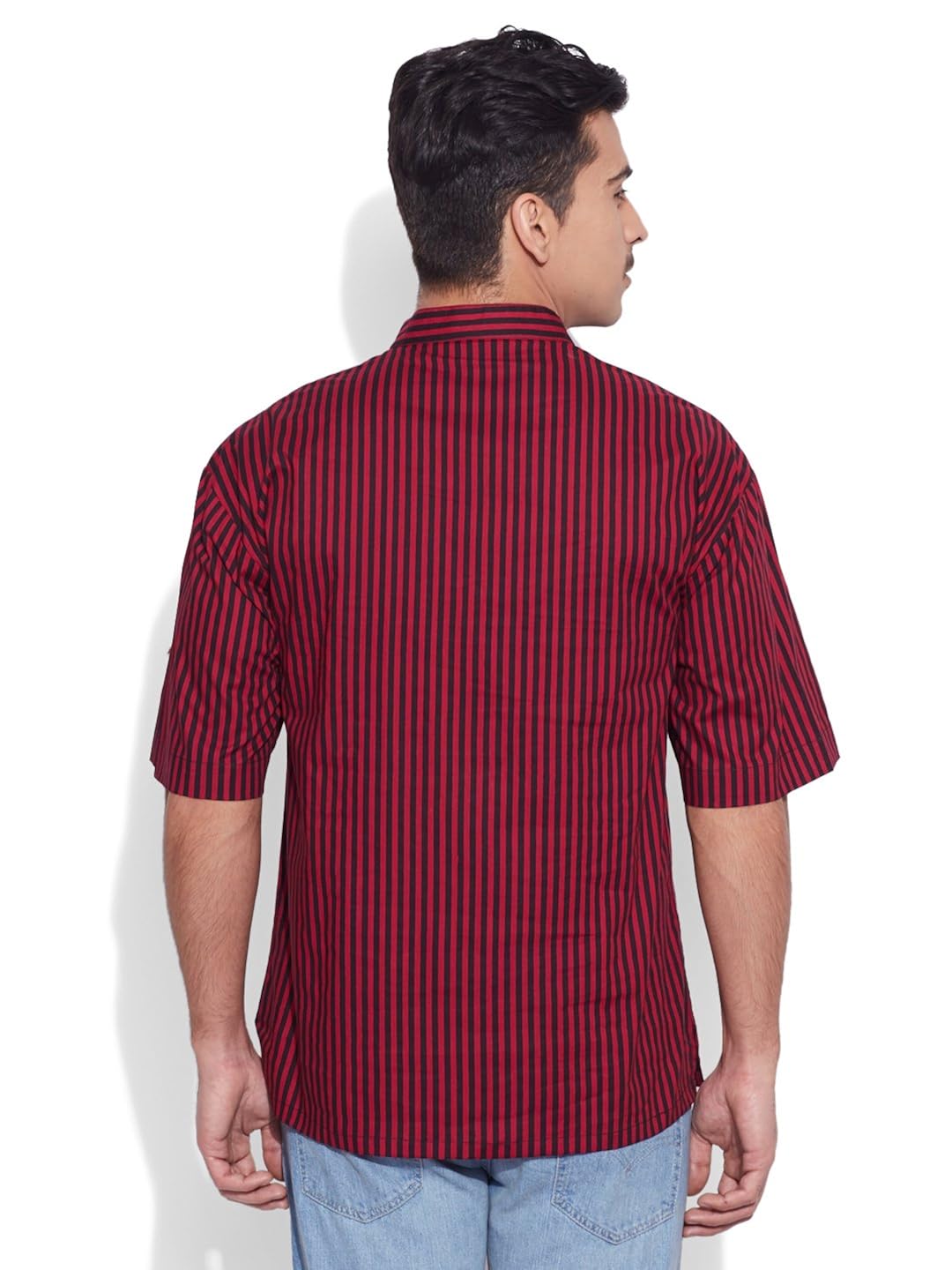 very me men's designer maroon pure cotton printed short kurta