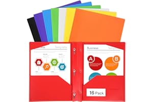 EOOUT Folders, 2 Pockets, 16pcs, Plastic Pocket Folders, School Office, Letter Size Paper, 8 Assorted Colors