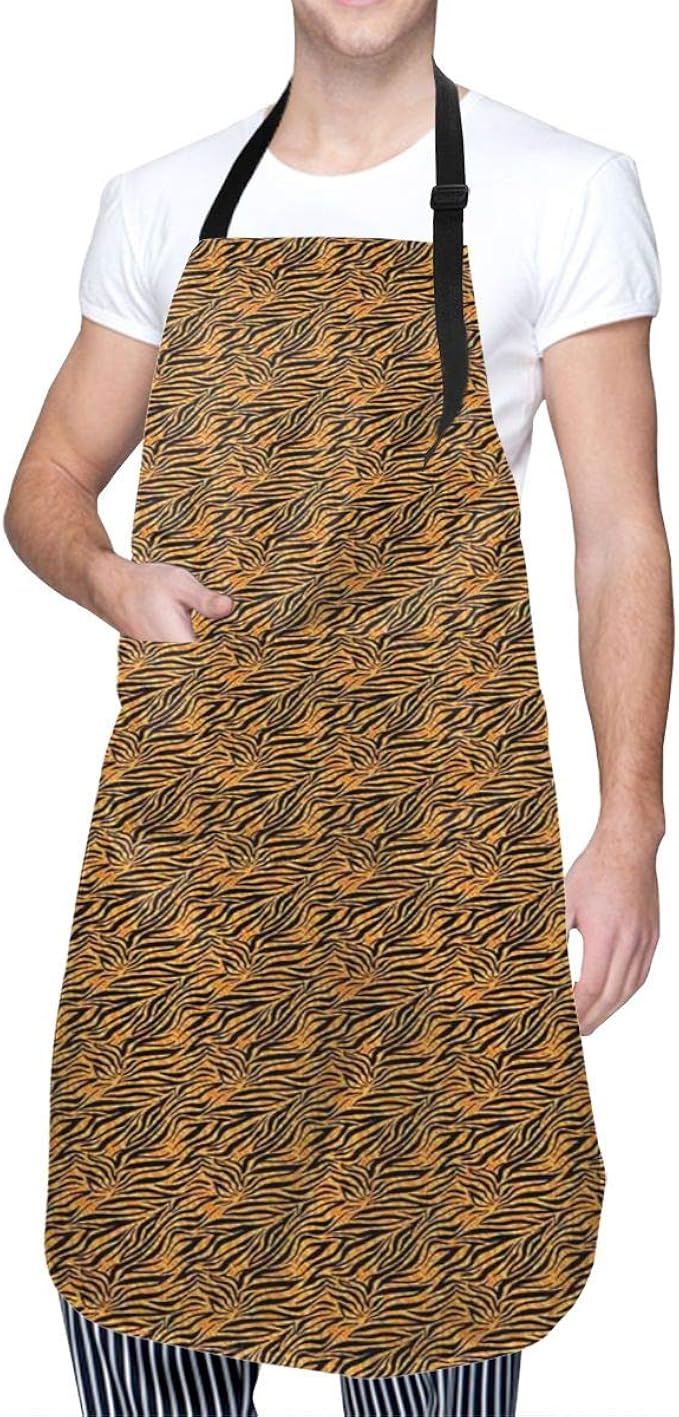 CANCAKA Apron,Tiger Skin With Stripes And Warm Toned Background Motifs From African Culture