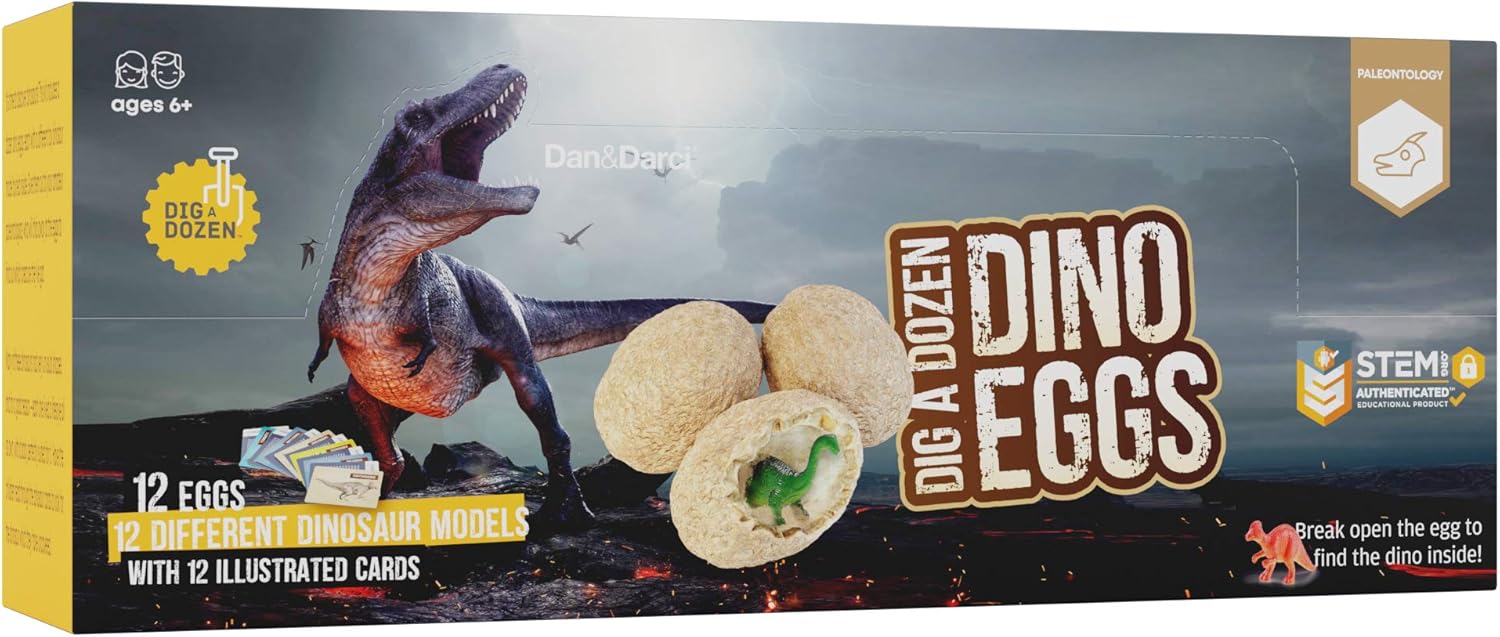 Dig a Dozen Dino Eggs Dig Kit - Easter Egg Toys for Kids - Break Open 12 Unique Large Surprise Dinosaur Filled Eggs & Discover 12 Cute Dinosaurs. Archaeology Science STEM Crafts Gifts for Boys & Girls: Toys & Games