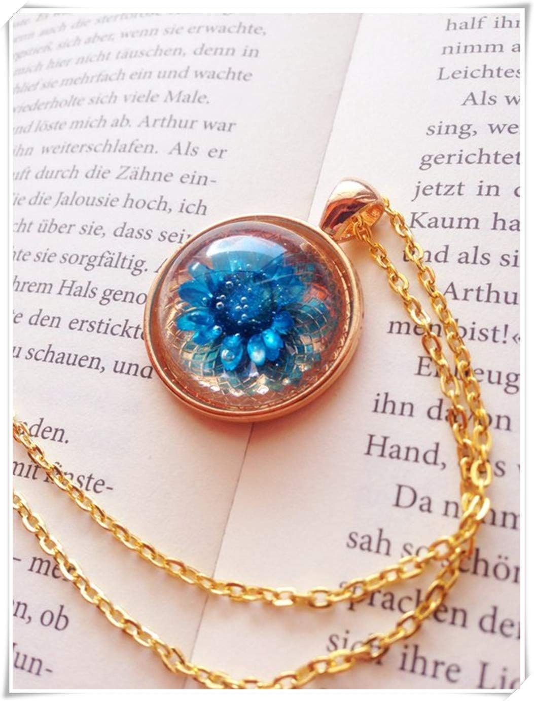 dandelion Flowers Necklace,Resin Jewelry,Daisy Necklace,Moss Cabochon Unique, Expressive Resin jewelery in Gold,