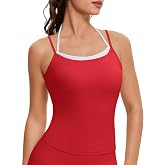 OMKAGI Halter Workout Tank Tops for Women Built in Bra Cute Layer Longline Sports Bras