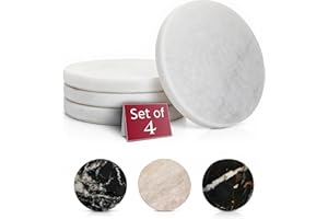 Gusto Nostro White Marble Coasters Set of 4 - Luxury Natural Stone Coasters for Drinks - Genuine Marble Kitchen Accessories, Round Artisanal Stone Coaster for Kitchen Counter, Coffee Table, Home Decor