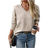 winkbay Women's V Neck Dressy Casual Sweaters Fall Long Sleeve Loose Knit Work Pullover Tops