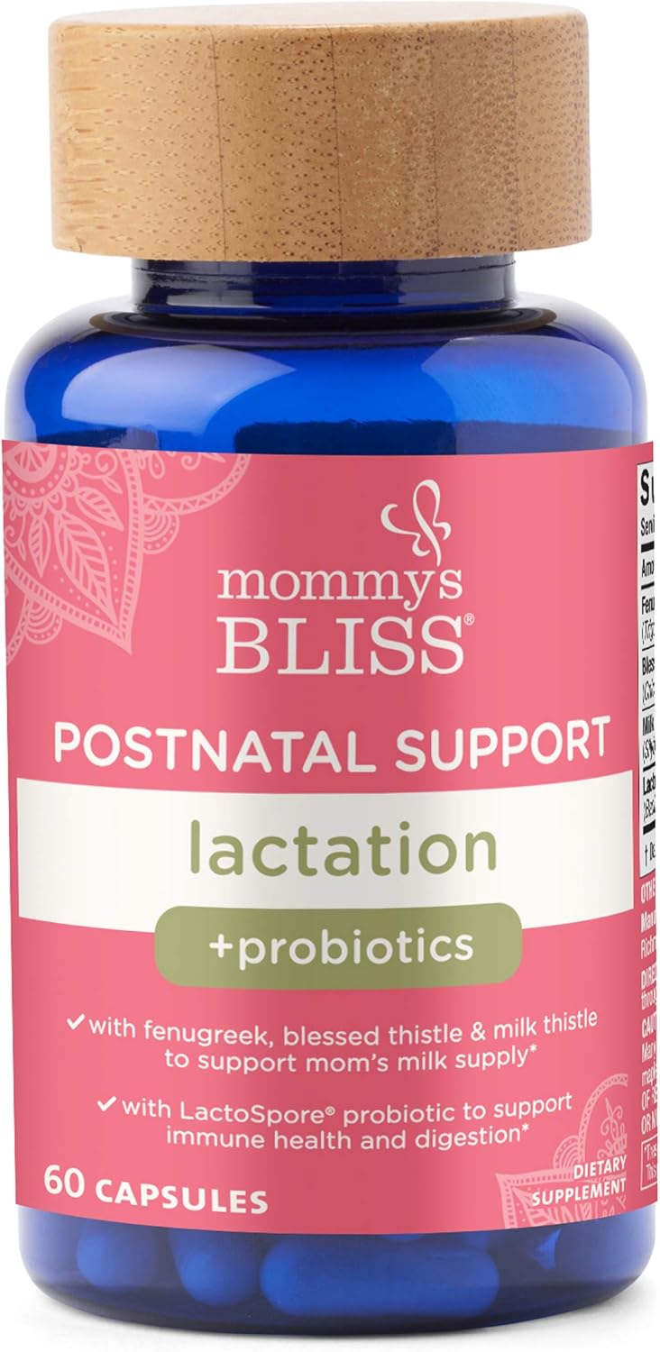 Mommy's Bliss Postnatal Lactation Support with Probiotics, Support for Milk Supply, Immune Health & Digestion, 60 Small Capsules