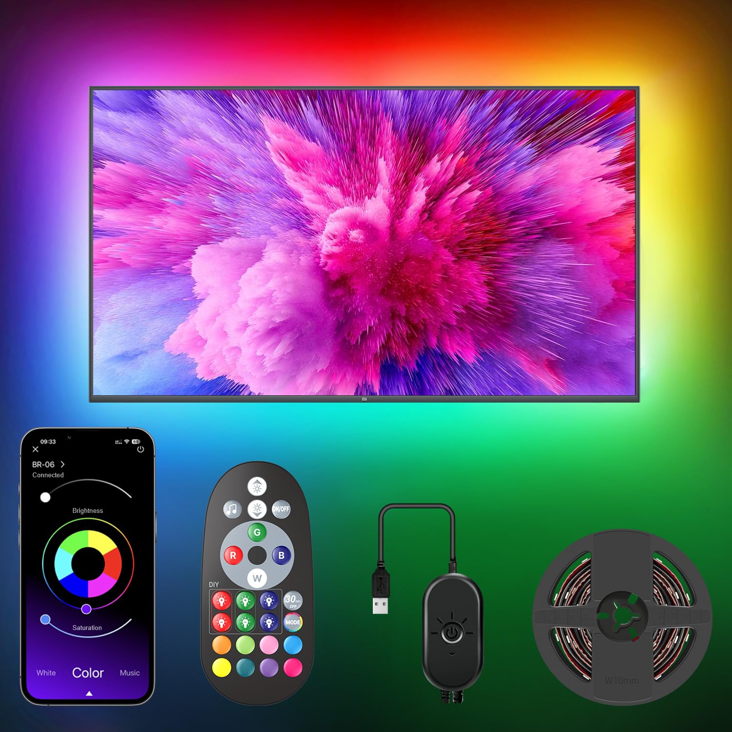 Nexillumi TV Backlights 13.12ft, USB LED Strip Light Kit for 60"-75" TV, RGB LED Strip Lights, APP Control Sync to Music, Bias Lighting TV Led Lights for Bedroom, Party and Home Decoration, 4M