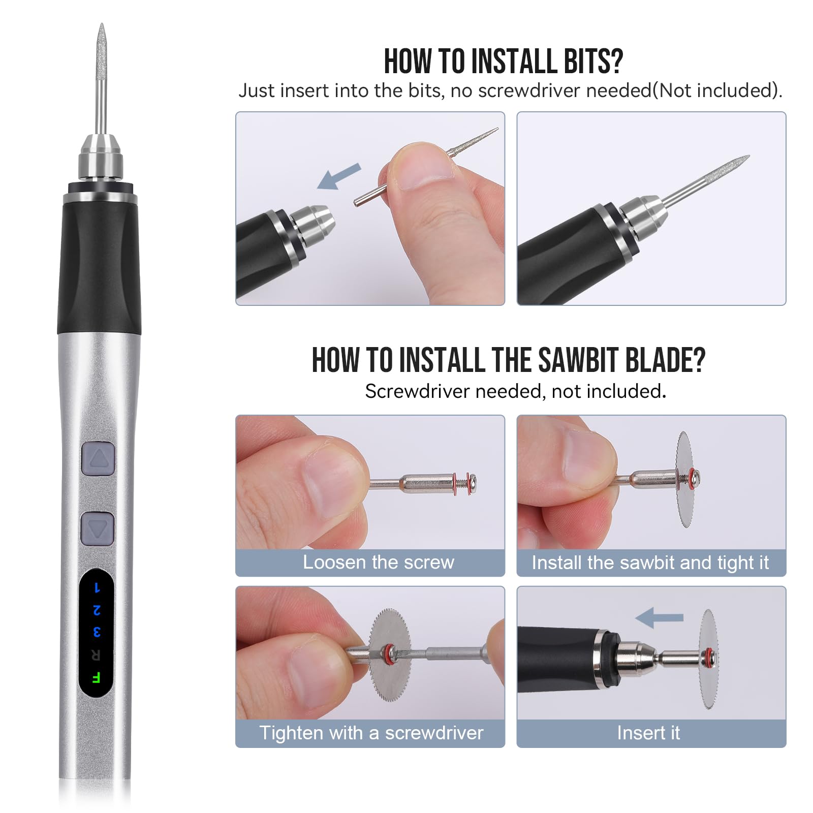 [Upgrade 2-Way Rotary] Electric Engraving Pen with 37 Bits, Cordless Engraver Pen USB Rechargeable, Portable DIY Rotary Engraver Machine for Jewelry Wood Glass Stone Carving (Silver)