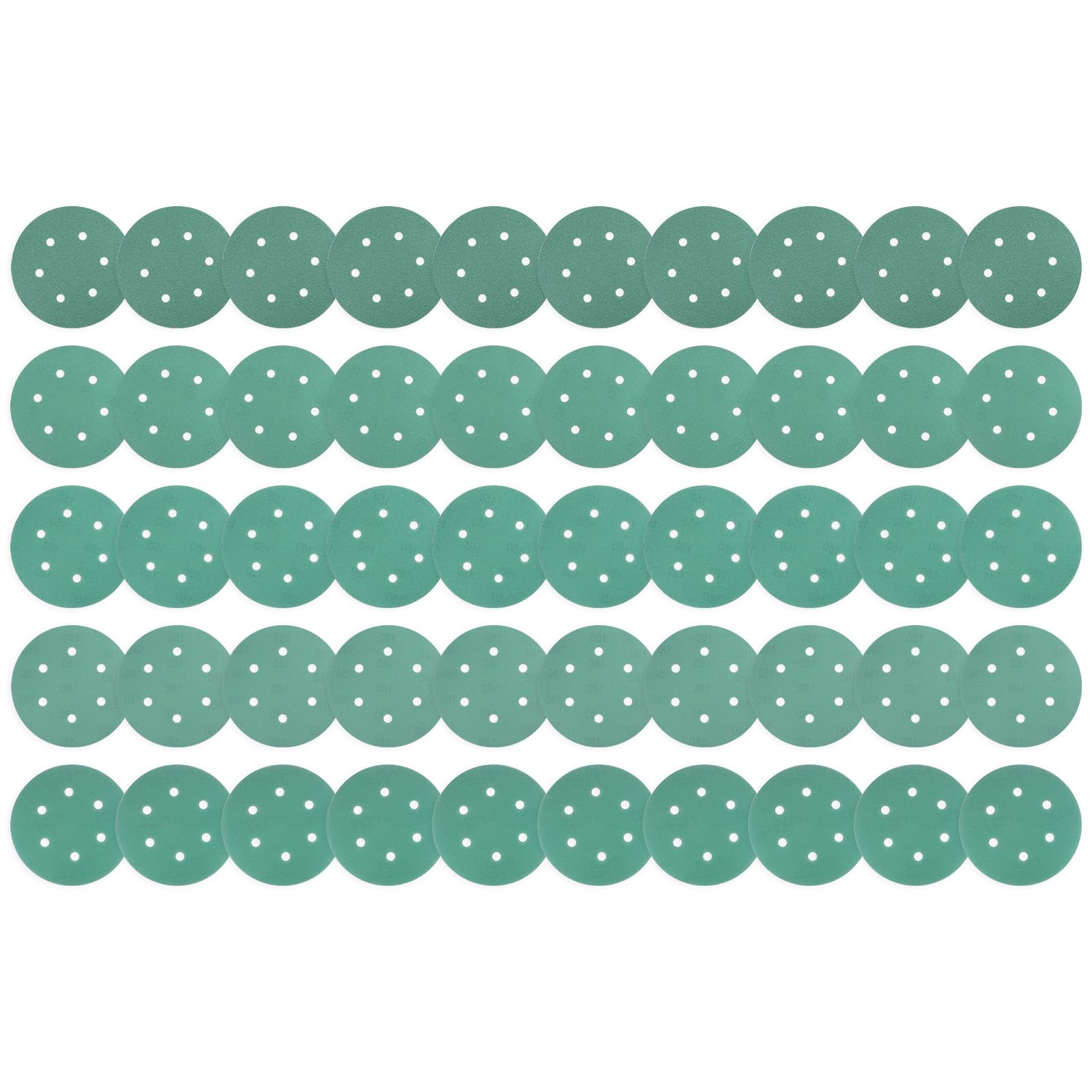 Kozelo 50pcs Green Film Sanding Discs - [6 Inch 80/120/150/180/220 Grits 6 Hole ] Round Aluminum Oxide Hook & Loop Wet Dry Sander Pads for Wood Metal Polishing Use