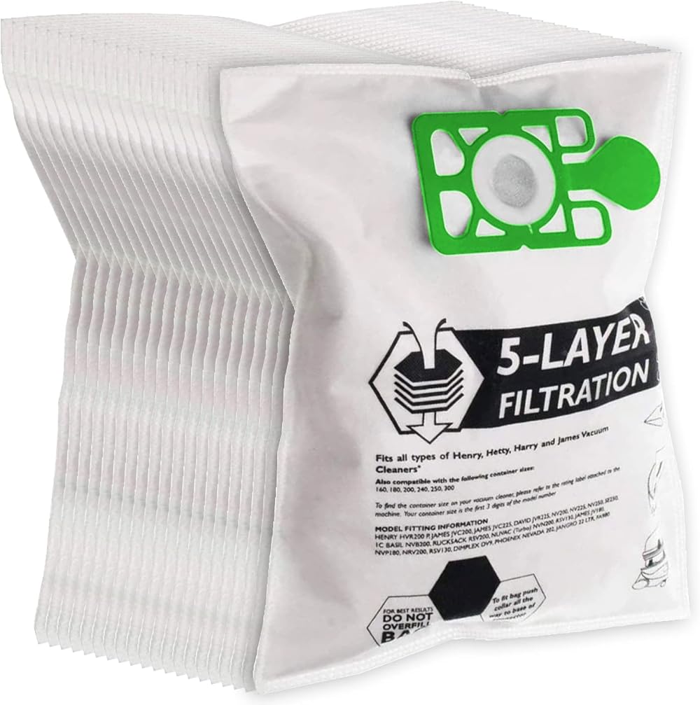 Spares2go Cloth Hoover Bags for Numatic Henry Hetty Vacuum Cleaners (Pack of 20)