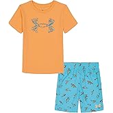 Under Armour Boys' 2-Piece Short Sleeve T-Shirt and Shorts Set, Outdoor Collection, Orange Block Lure, 6