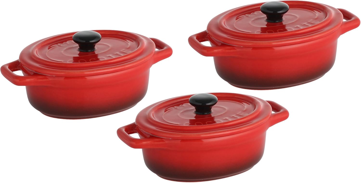 axentia Mini Casserole Dishes with Lids Clay Casserole Pot Set in Red