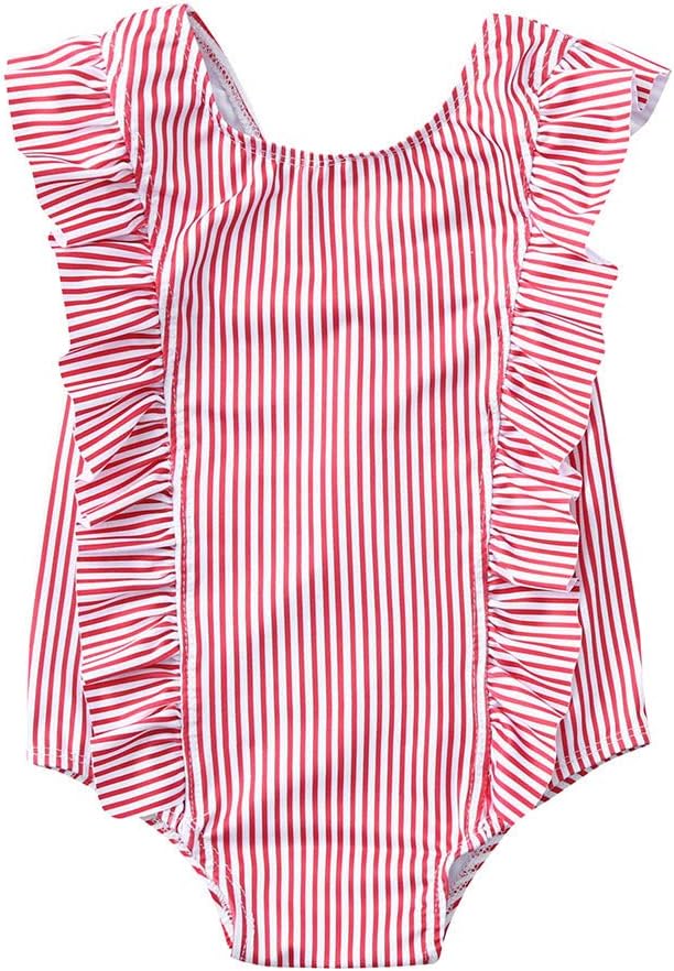 Girls Swimming Costume 1-5 Years, Weant Newborn Baby Infant Toddlers Girls Lovely Stripe Print Ruffles Monokini Swimsuit One-Piece Bathing Suit Beach Swimwear for Kids Holiday Outfit Gifts