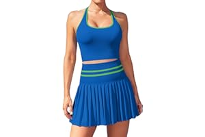 ATTRACO 2 Piece Tennis Dresses for Women High Waisted Pleated Skirt Sets Seamless Colorblock Golf Outfits
