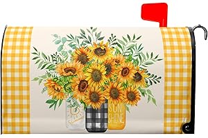 MIAOQUHE Welcome Spring Summer Sunflower Mailbox Covers Magnetic Standard Size 21"x18" Yellow Blooming Sunflowers Mailbox Covers Rustic Floral Large Mailbox Cover Wrap Post Letter Box Decor for Garden Yard