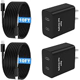 Super Fast Charger USB C, 45W Dual Port Android Phone Type C Charger 2Pack | 10FT Long USB C Cable for Samsung Galaxy S26/S25
