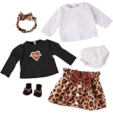 BABESIDE 6-Piece Reborn Baby Doll Clothes Set for 17-22 Inch Dolls | Baby Doll Clothes with Leopard Dress, Headband, Coat, Reusable Doll Diaper and Socks,Pretend Play Gift for Birthday