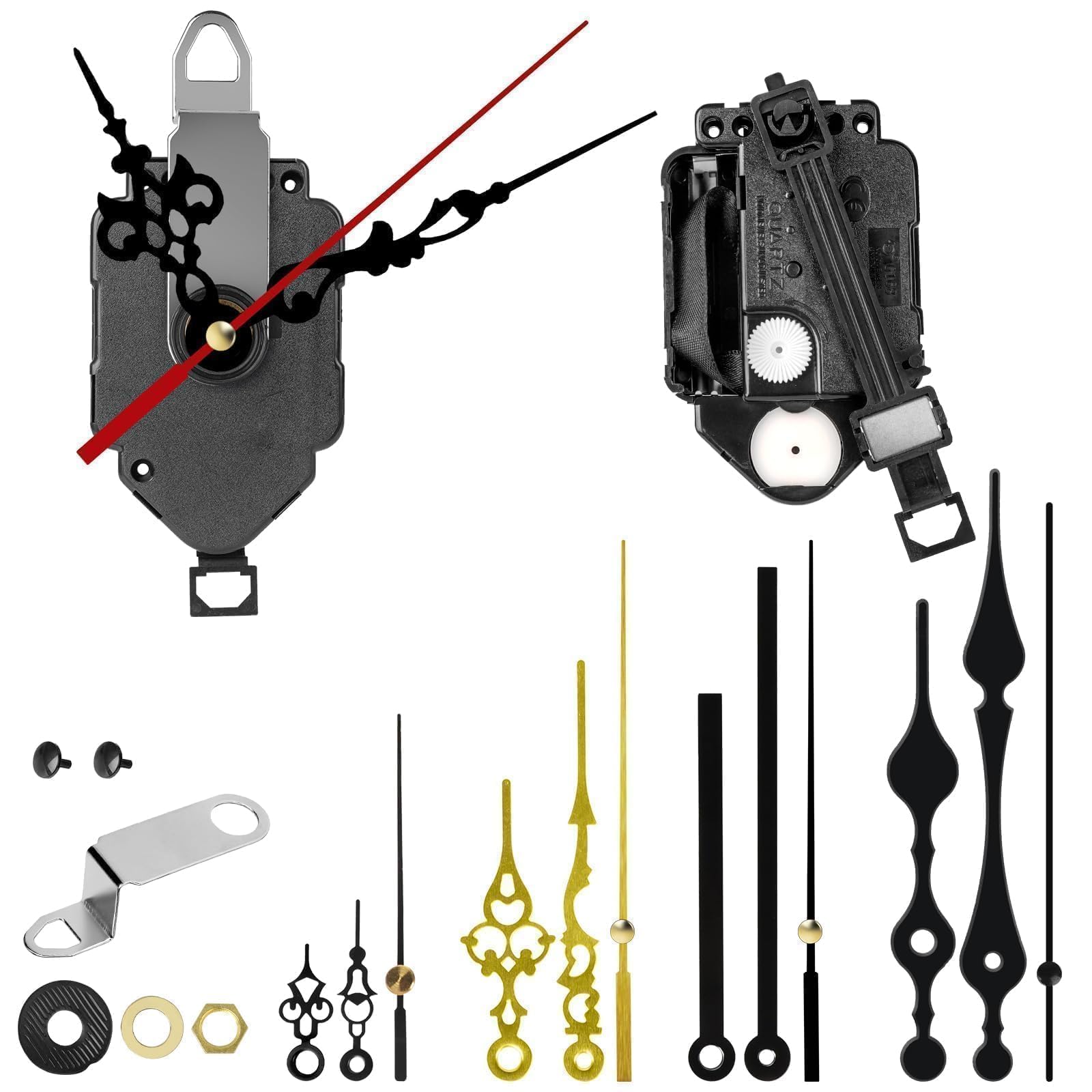 EEEKit Pendulum Quartz Clock Movement Mechanisms, 2 Clock Motors Replacement with 5 Sets Hands for DIY Wallclock Repair (Not Includes Pendulum)