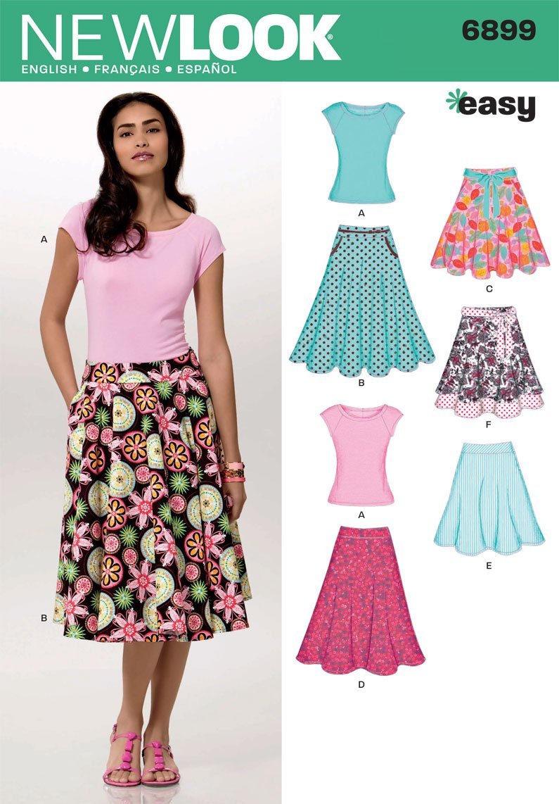 New Look Sewing Pattern 6899: Misses Skirts with Kint Top, Size A