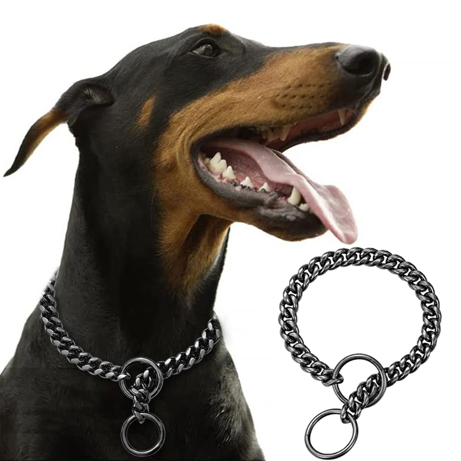 Black Chain Dog Collar,Dog P Chains,10mm Wide Solid Cuban Link Chains Stainless Steel Metal Links Walking Slip Training Collar for Dogs（12inch，Black）