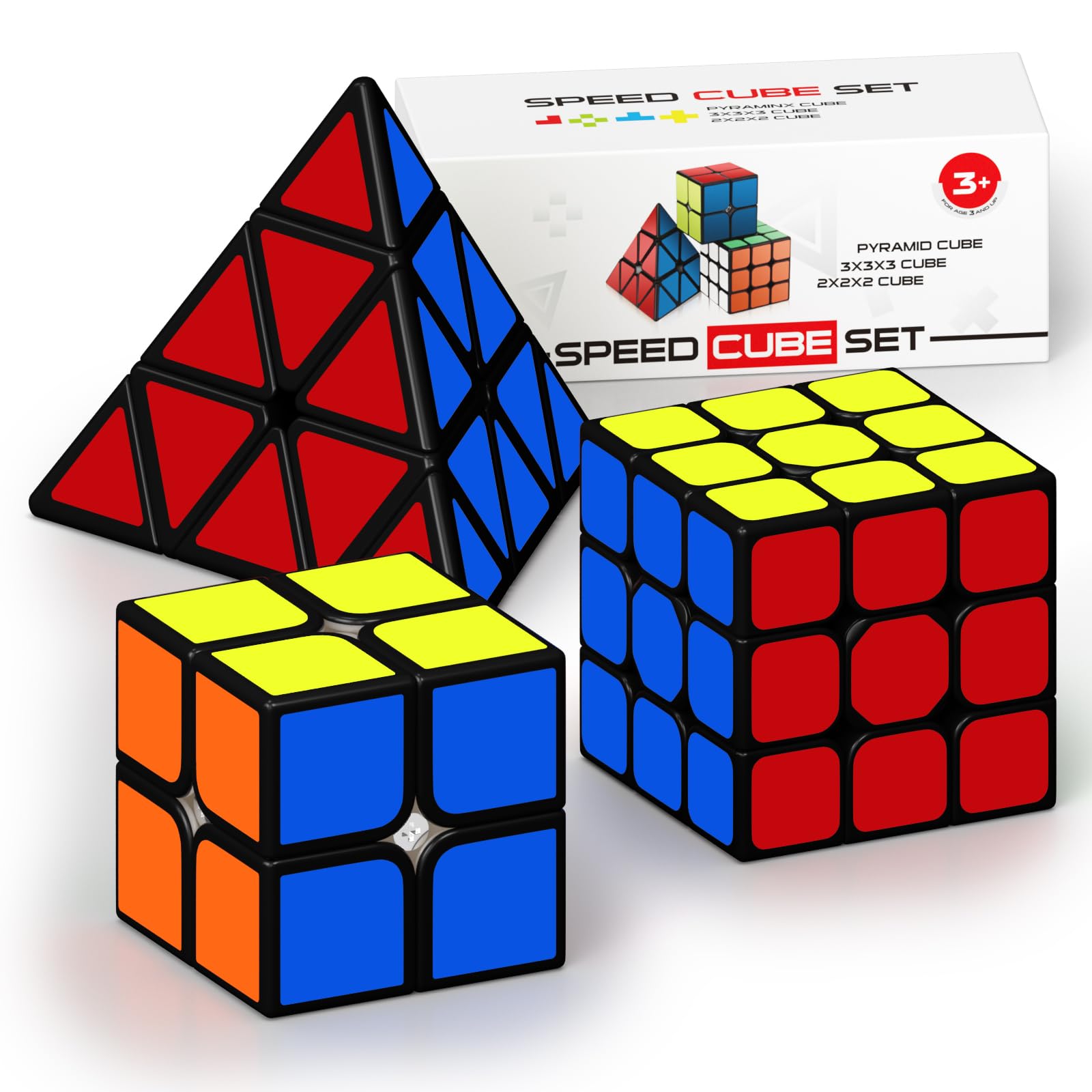 Vdealen Speed Cube Set, Magic Cube Pack of 2x2x2 3x3x3 Pyraminx Puzzle Cube, Birthday Party Christmas Stocking Fillers Gift for Kids Teens Adults(Bright Sticker)