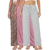 Femdouce 3 Pack Women's Casual Pajama Pants Comfy Pj Bottoms with Pockets Drawstring Lounge Soft Breathable Sleep Pants