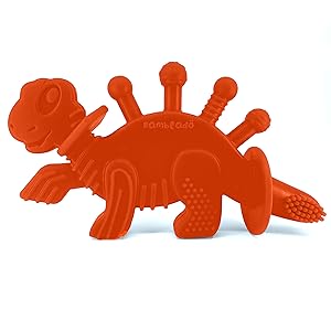 Baby Teether Toy and Training Toothbrush: Dibly - The Dino-Sore-No-More Baby Teething Toy by Bambeado. Our BPA Free Teethers Help take The Stress Out of Teething Plus Make Learning to Brush Fun!