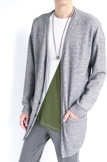 Amazon モノマート Mono Mart ロング丈 ニット カーディガン ロングカーディガン 立体編み こなれ 雰囲気 ゆるシルエット 長袖 Mode メンズ グレー ワンサイズ カーディガン 通販