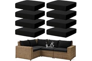 JOSOJOOU 8Pcs Outdoor Cushion Cover Waterproof Stretch Cushion Covers Washable Reusable Replacement Cushions Slipcovers for Patio Furniture Outdoor Sofa(Black)