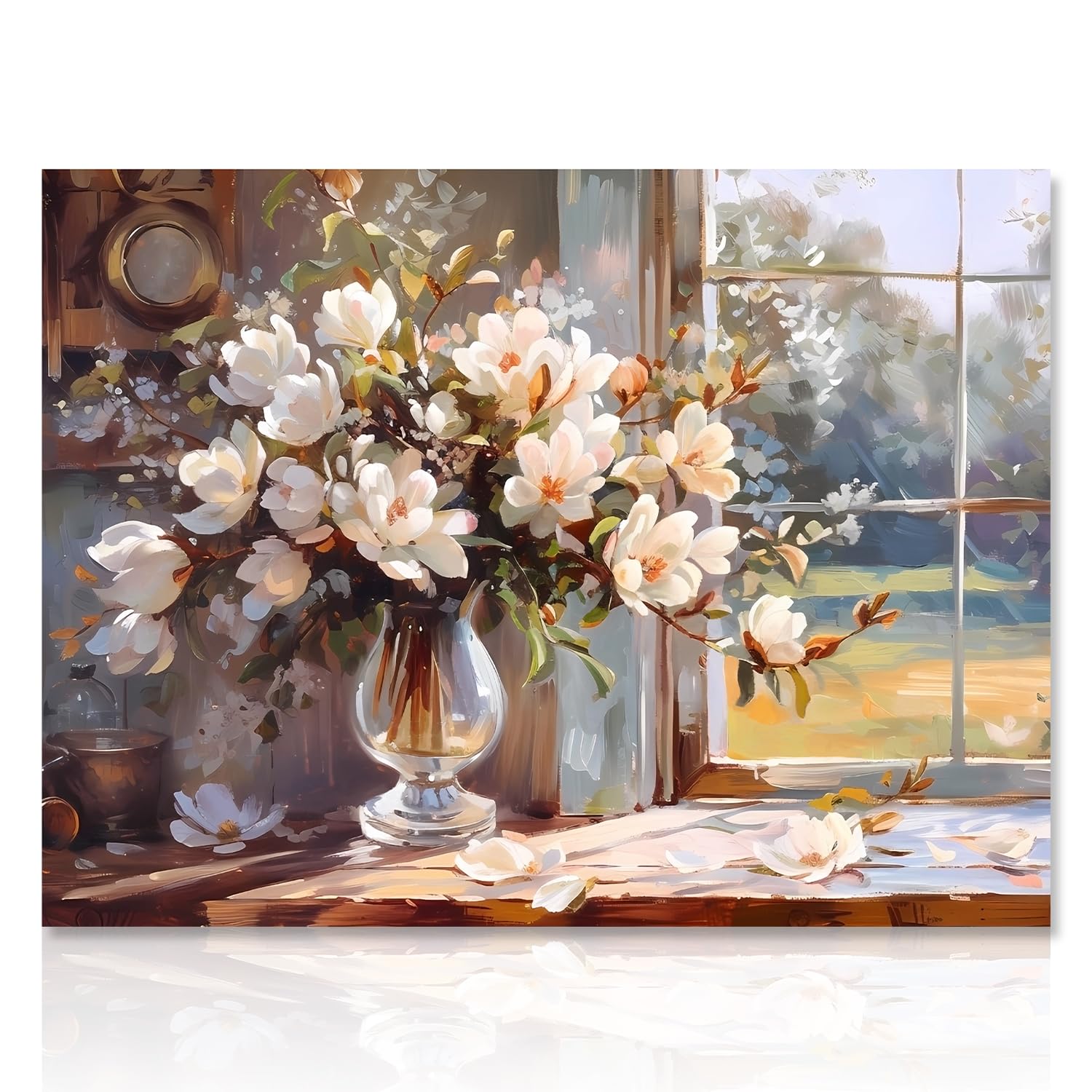 Dazzlewall Windowsill Flower Wall Art Poster Flower in Vase Prints, Farmhouse Botanical Wall Poster for Bathroom Bedroom Living Room Decor 12x16 in Unframed