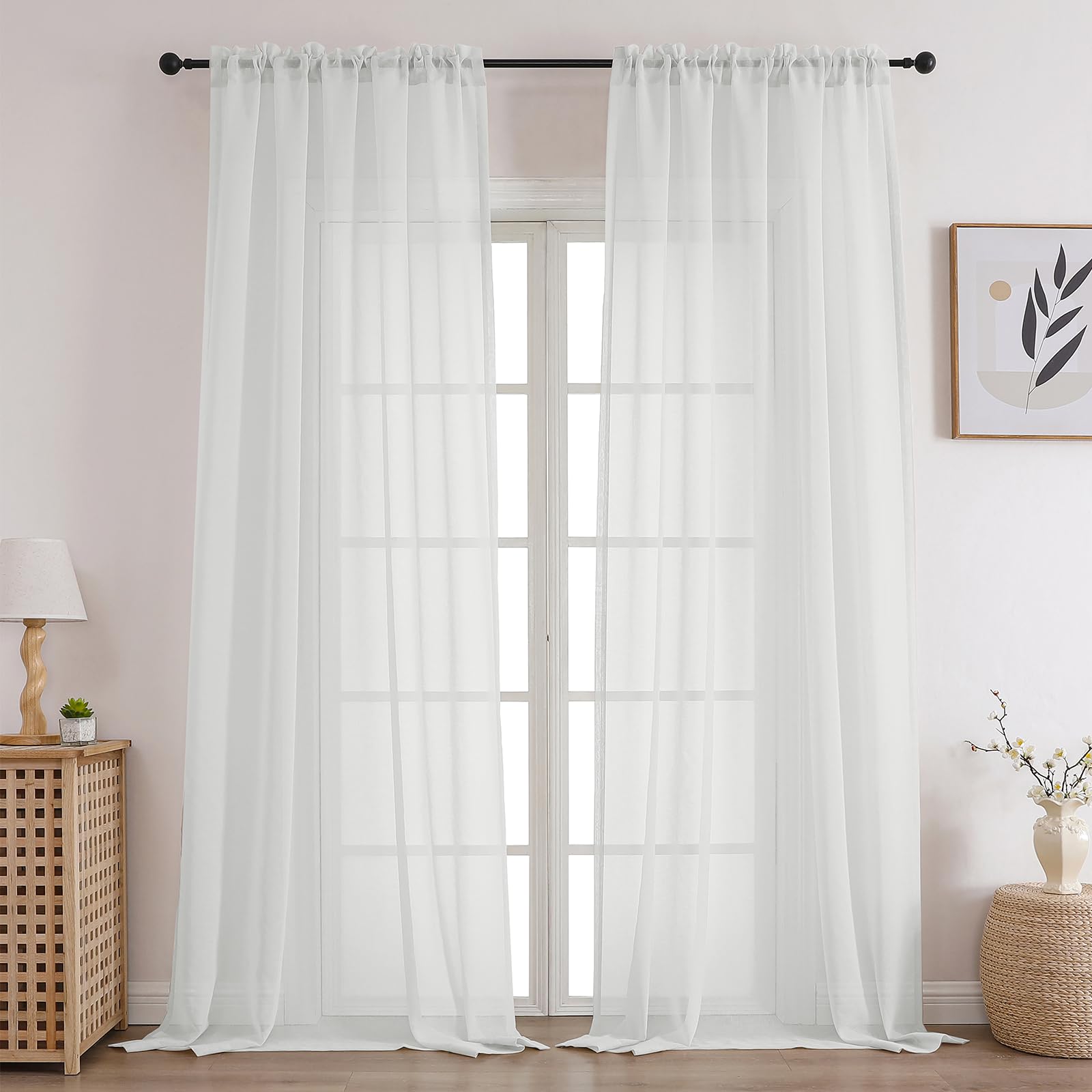 Photo 1 of CUCRAF White Sheer Curtains 84 Inches Long 2 Panels Set, Semi Sheer Rod Pocket Window Treatment Voile Drapes for Living Room Bedroom(37''W x 84''L, Off White)