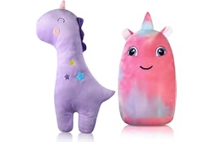 Lenwen 2 Pcs Seat Belt Pillow for Kids Cover for Boys Girls Seatbelt Cushion Pillow for Toddler Car Strap Covers for Travel Sleep Neck Head Support Pad (Purple and Pink,Unicorn)