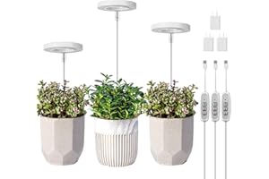 LORDEM Grow Light, Full Spectrum LED Plant Light for Indoor Plants, Height Adjustable Growing Lamp with Auto On/Off Timer 4/8/12H, 4 Dimmable Brightness, Ideal Small Pack of 3, Warm White