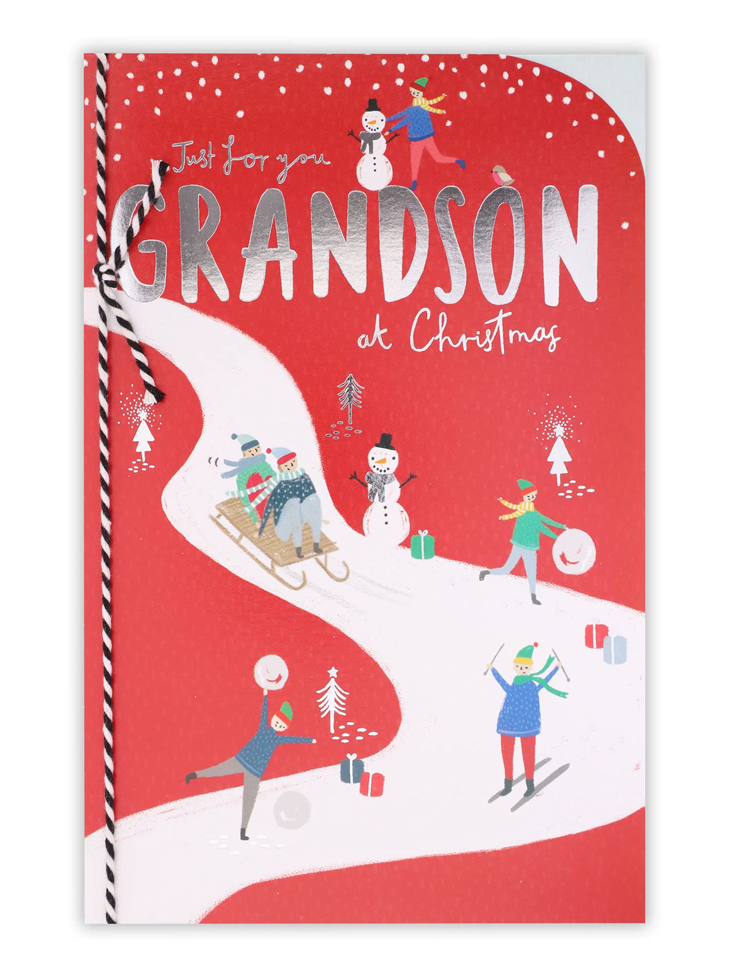 Clintons: Tiny People Sledging Grandson Christmas Card, Multi-Colour, 155 x 235, 1150652