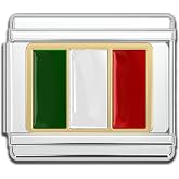 Fablinks Italian Bracelet Charms, 9mm Stainless Steel Flag Charm Link Jewelry for Women, Ethnic Pride Country Flags Enamel Links for Men