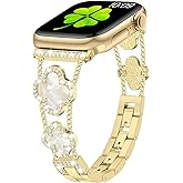 Sixmoat Bands Compatible with Apple Watch Band for Women 38mm 40mm 41mm 42mm 44mm 45mm 46mm 49mm, Bling Bracelet Designer Dressy Clover for iWatch Band Series SE Ultra 11 10 9 8 7 6 5 4 3 (Gold)