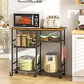 ThreeHio Kitchen Microwave Cart, Microwave Stand with Adjustable Shelf, Coffee Bar Stand Kitchen Baker's Rack with Wheels Rolling Storage Cart Organizer Shelf for Living Room, Office, Balcony