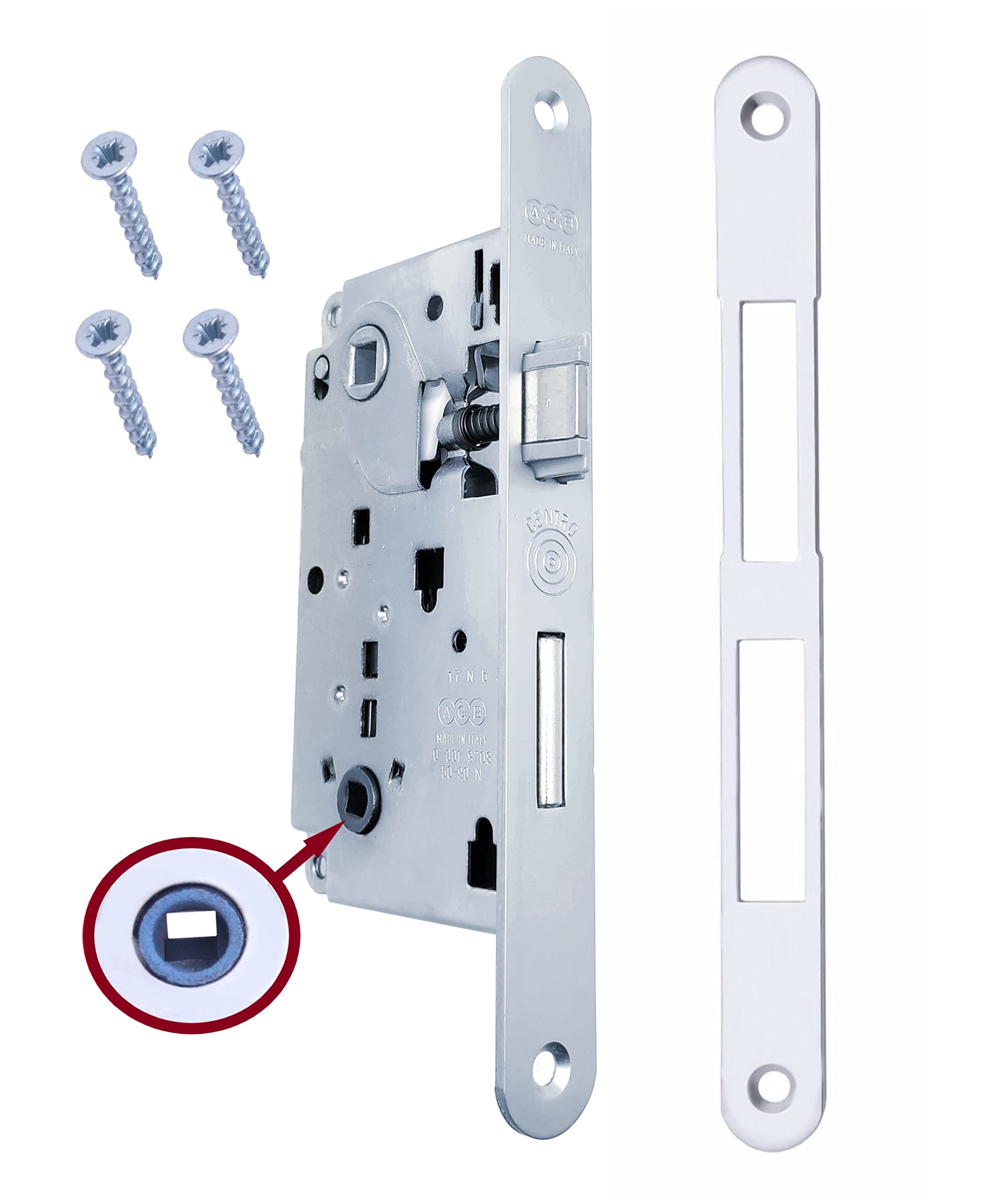 AGB Internal Door Latch Lock Recessed for Bathroom WC series CENTRO (FRONT 22x196, CHROME AND CHAIN, MATT CHROME)