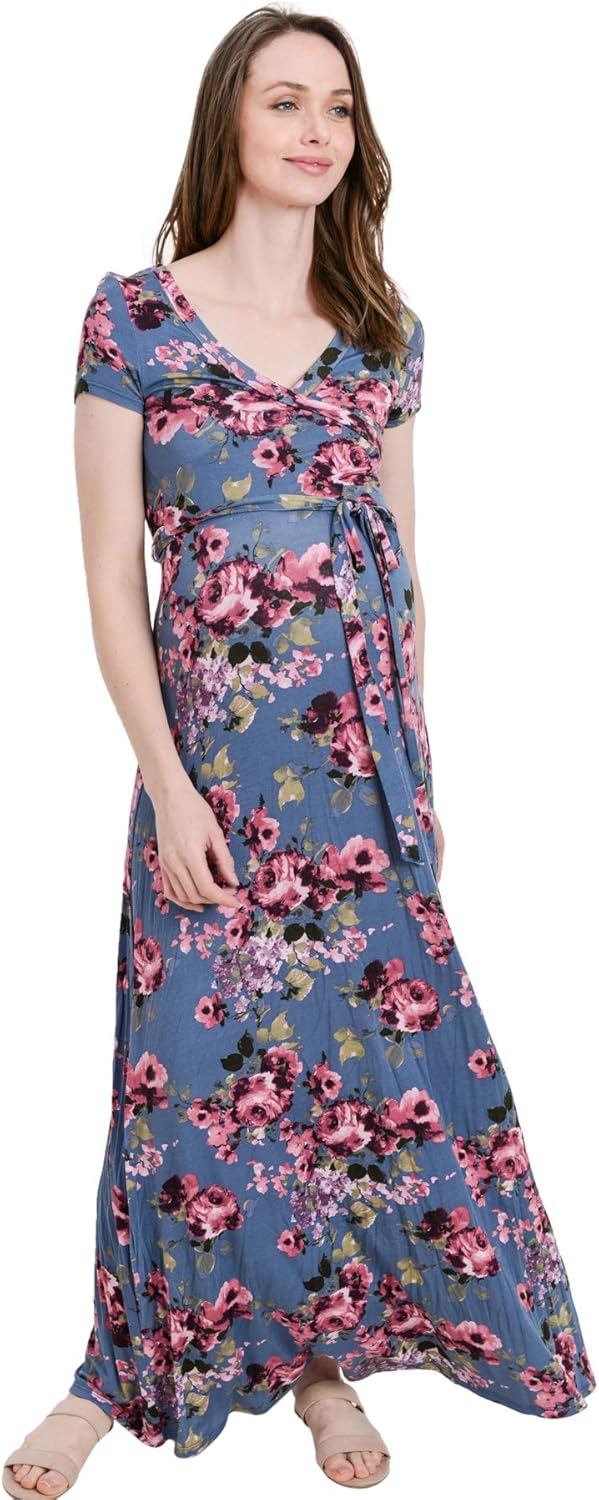 HELLO MIZ Women's Maternity Maxi Dress with Waist Belt at  Women’s Clothing store