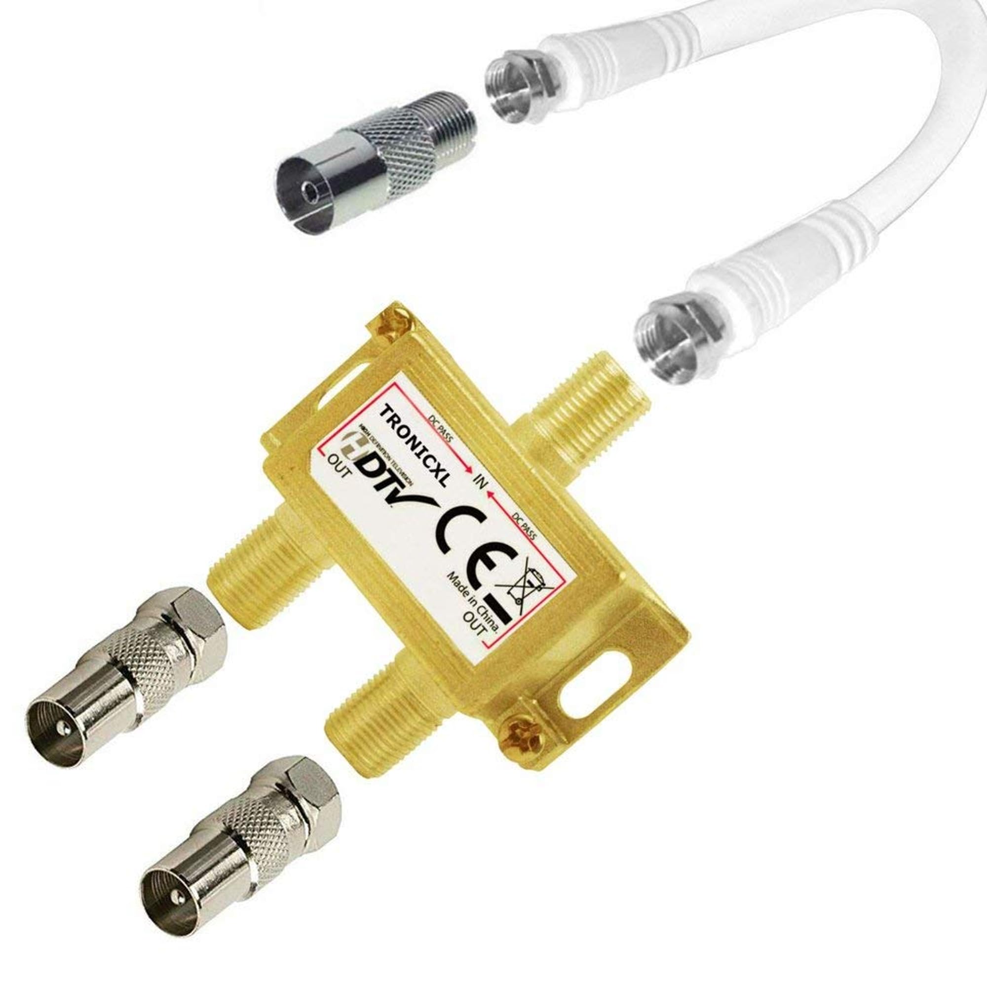 TronicXL IEC Distributor TV Cable, 2 way adaptor cable, DVBC coaxial e.g. for Unitymedia splitter
