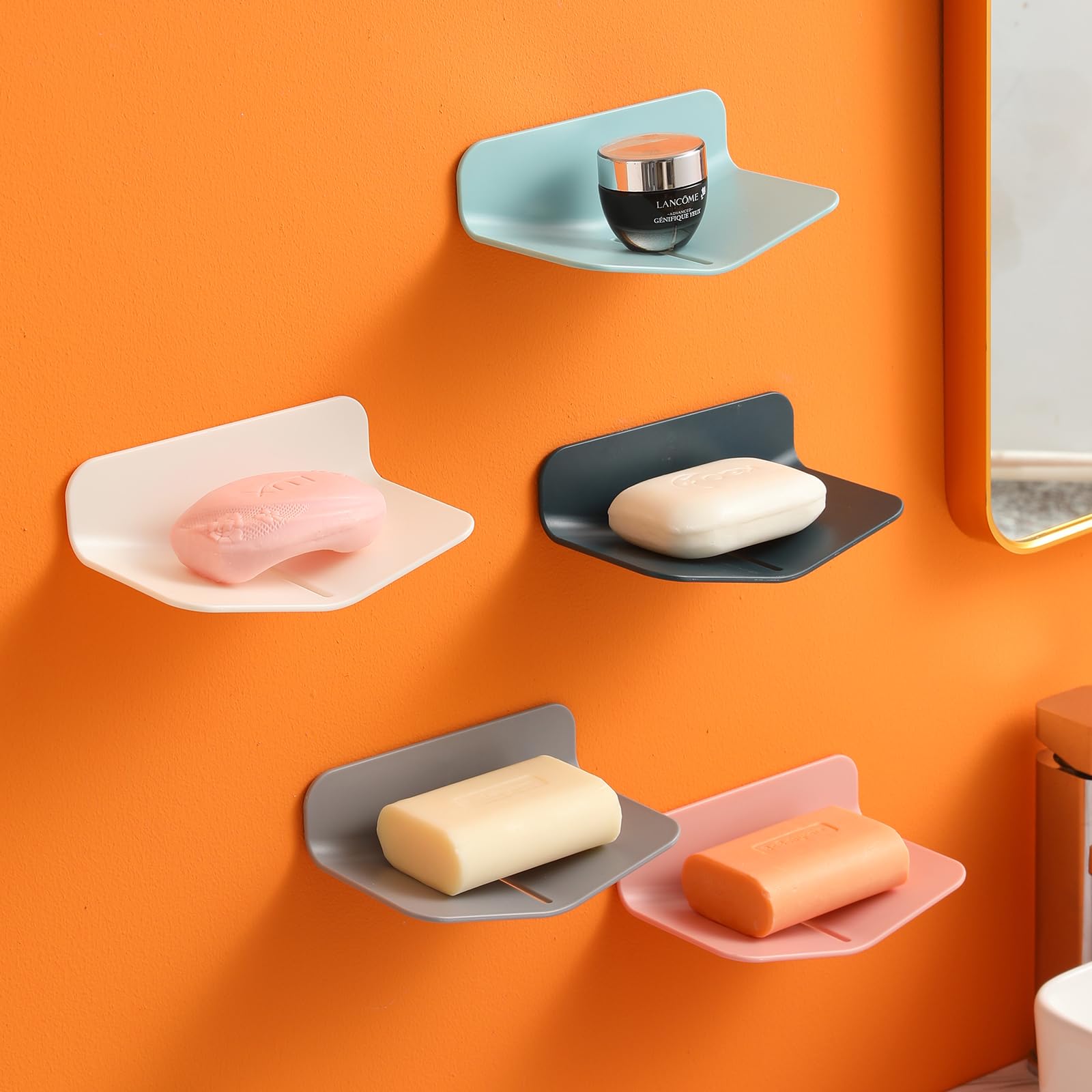 Soap Holder Shower Wall Mounted for Bathroom, Self-draining Soap Dish for Shower, Plastic Sponge Holder for Kitchen. (Light Blue, 1)