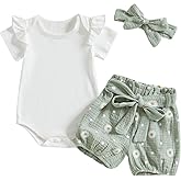 Kaipiclos Newborn Infant Girl Clothes Rib Knit Romper Daisy Print Shorts Headband Baby Summer Clothes 0 3 6 12 18 24 Months