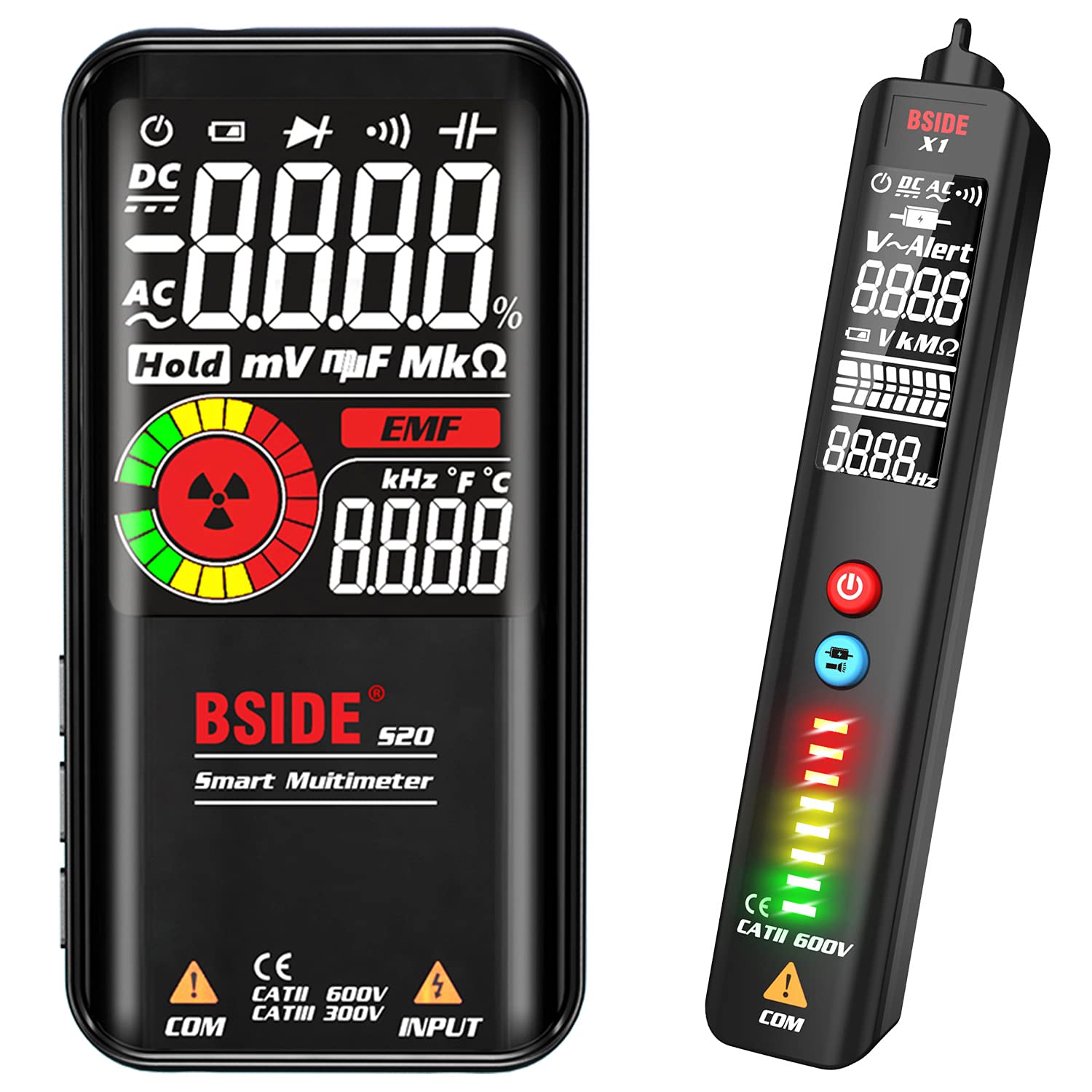 BSIDE Multimeter & Voltage Tester Kit, Rechargeable Color LCD EMF Detector and EBTN Display AC Voltage Detector Combo Electrical Test Kit