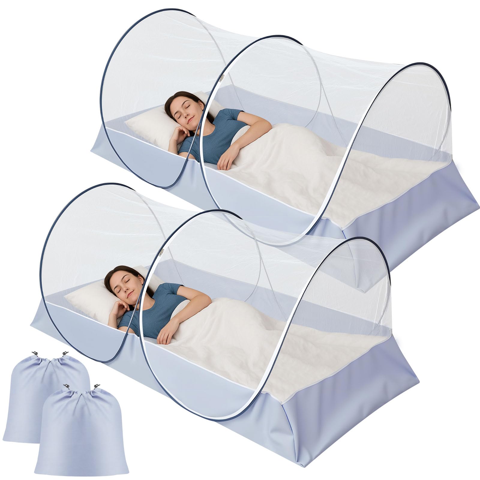 Photo 1 of Vincreem 2 Pcs Large Pop up Mosquito Tent Nets Portable Foldable Mosquito Nets for Bed Camping Travel Patio Outdoor Crib Bug Netting Mesh Tent Canopy for Adults Baby Bedroom (78 * 39 * 28 Inch)