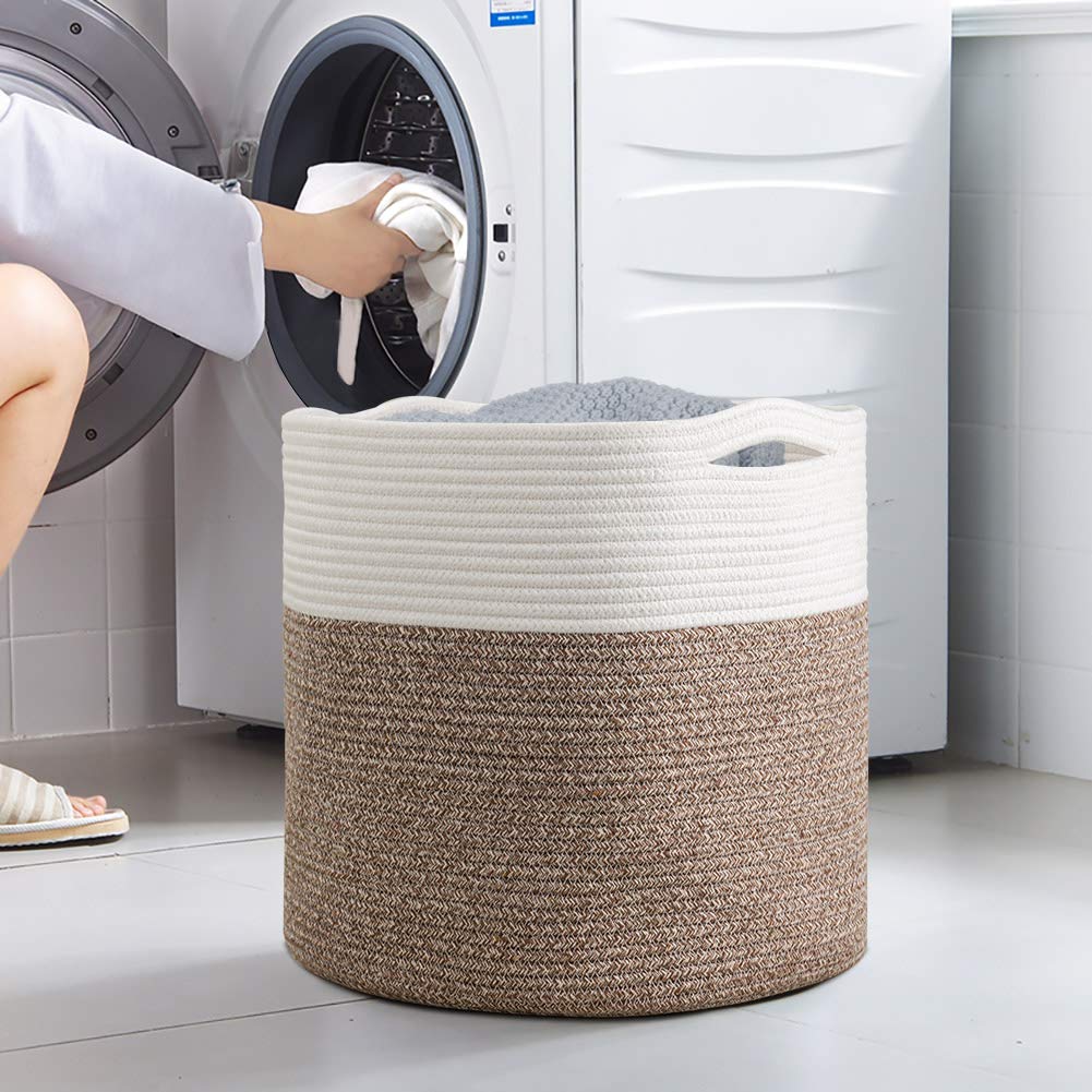 Goodpick Large Cotton Rope Basket 15.8"x15.8"x13.8"-Baby Laundry Basket Woven Blanket Basket Nursery Bin : Baby