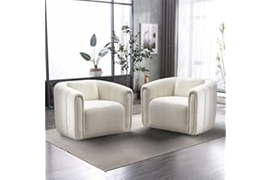 ANJ Swivel Barrel Chair Set of 2 with Plump Pillow, Modern Channel Dutch Velvet Accent Chair, Comfy Round Armchair, Swivel Accent Chair for Nursery Living Room Bedroom (Beige)