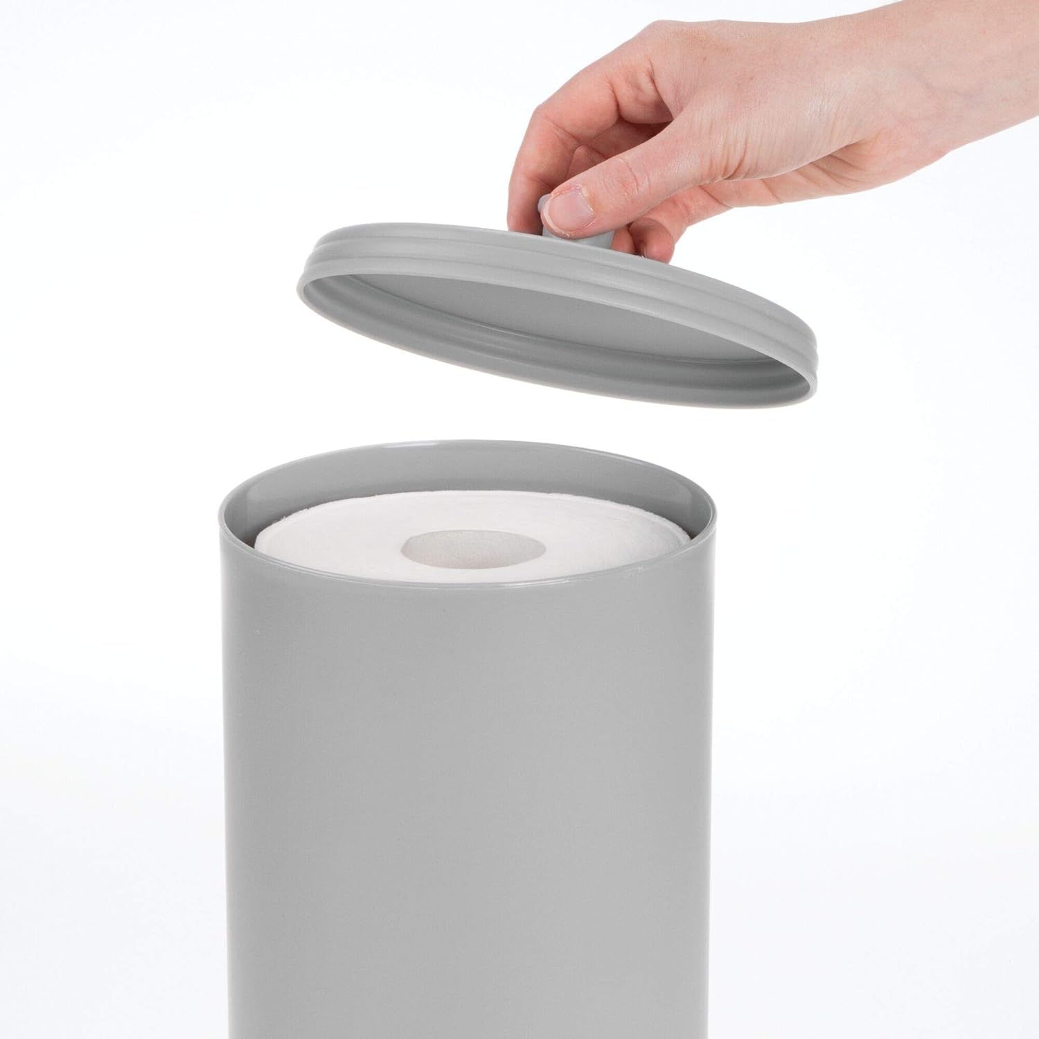 mDesign Plastic Free Standing Toilet Paper Holder Canister - Storage for 3 Extra Rolls of Toilet Tissue - for Bathroom/Powder Room - Holds Mega Rolls - Gray: Home & Kitchen