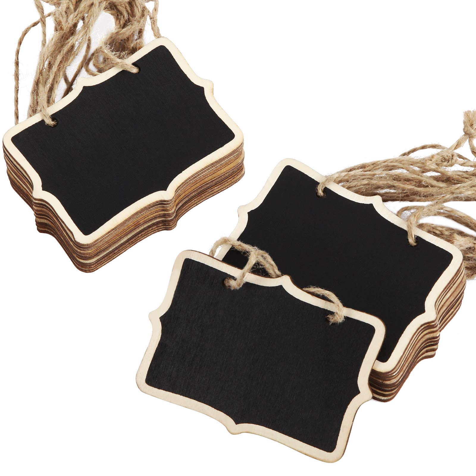 Hanging Chalkboard Labels Wooden Chalkboard Signs 3.35 x 2.36 Inch Mini Wooden Chalkboard Labels Rectangular Blackboard Signs Massage Board Signs (36 Pieces)