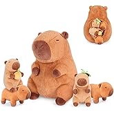 5-in-1 Sitting Capybara Stuffed Animals with Babies Inside, 5PC Set Capybara Plush with Mommy & 4 Babies, Soft Pillow Decor, Cute 3 to 8 Year Old Girl Boy Gifts, Imaginative Play Toy(Capibara)