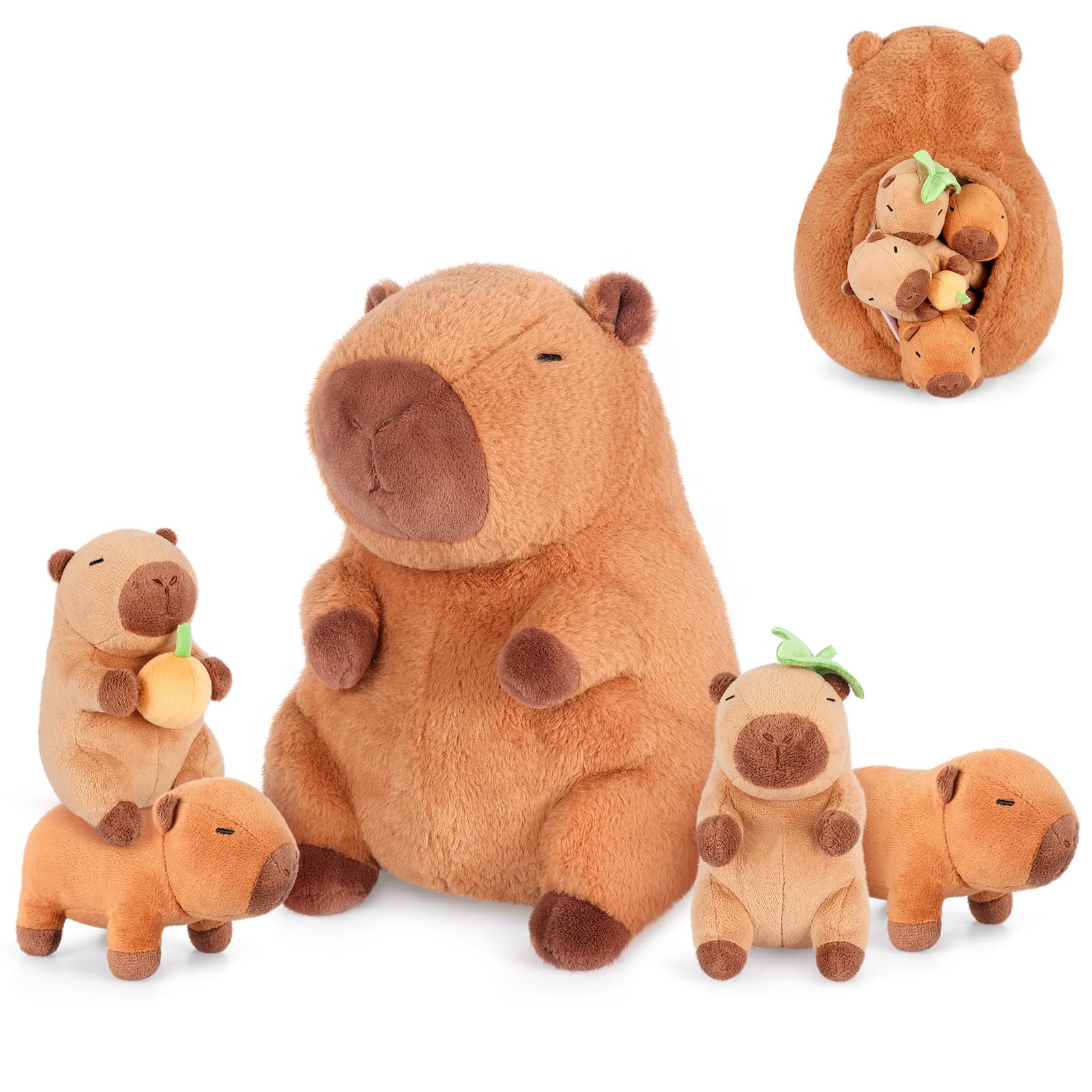 Photo 1 of 5-in-1 Sitting Capybara Stuffed Animals with Babies Inside, 5PC Set Capybara Plush with Mommy & 4 Babies, Soft Pillow Decor, Cute 3 to 8 Year Old Girl Boy Gifts, Imaginative Play Toy(Capibara)