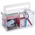 BTSKY Multipurpose Plastic Storage Box with Top Handle & Latch Lock- Portable Storage Box Sewing Box, Tool Box with 2 Removable Grids and Anti-slip Feet for Organizing Art Craft Supplies, Cosmetics,